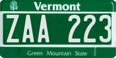 VT license plate ZAA223