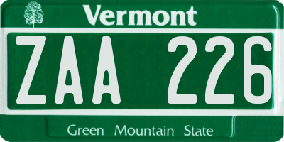 VT license plate ZAA226