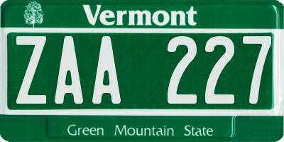 VT license plate ZAA227