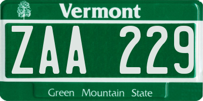 VT license plate ZAA229