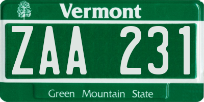 VT license plate ZAA231