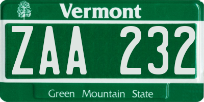 VT license plate ZAA232