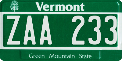 VT license plate ZAA233