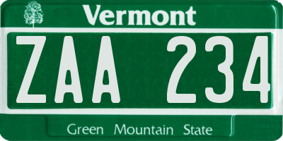 VT license plate ZAA234