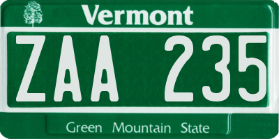 VT license plate ZAA235