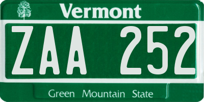 VT license plate ZAA252
