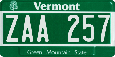 VT license plate ZAA257