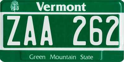 VT license plate ZAA262