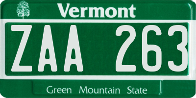 VT license plate ZAA263