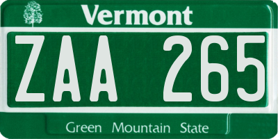 VT license plate ZAA265