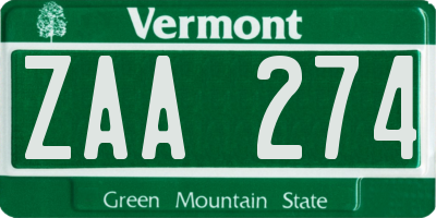VT license plate ZAA274