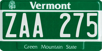 VT license plate ZAA275