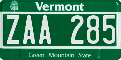 VT license plate ZAA285