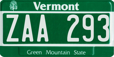 VT license plate ZAA293