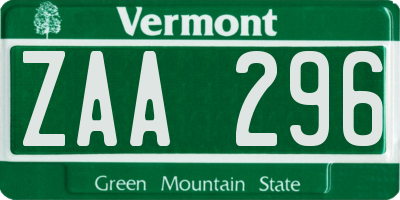 VT license plate ZAA296