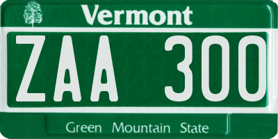 VT license plate ZAA300