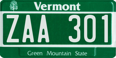 VT license plate ZAA301