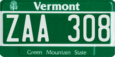 VT license plate ZAA308