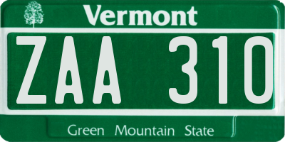 VT license plate ZAA310