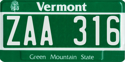 VT license plate ZAA316
