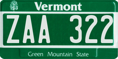 VT license plate ZAA322