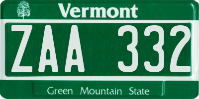 VT license plate ZAA332