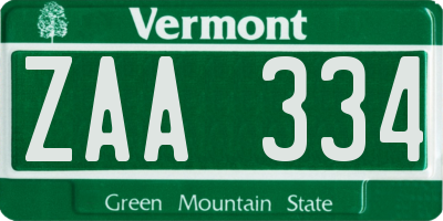 VT license plate ZAA334