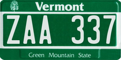 VT license plate ZAA337