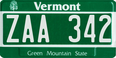 VT license plate ZAA342