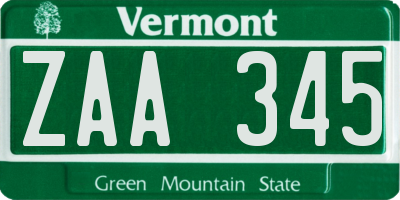 VT license plate ZAA345