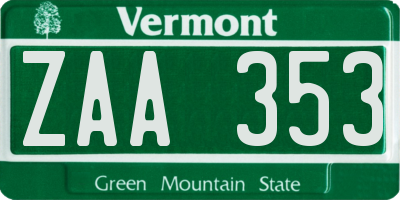 VT license plate ZAA353