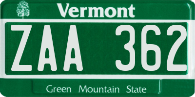 VT license plate ZAA362