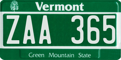 VT license plate ZAA365