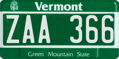 VT license plate ZAA366