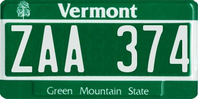 VT license plate ZAA374