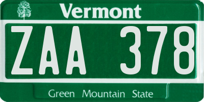 VT license plate ZAA378