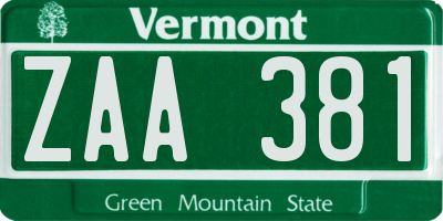 VT license plate ZAA381