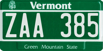 VT license plate ZAA385