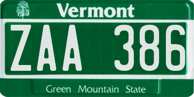 VT license plate ZAA386