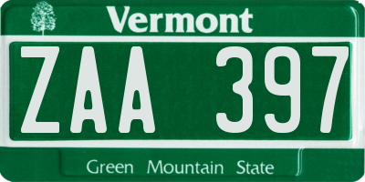 VT license plate ZAA397