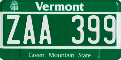 VT license plate ZAA399