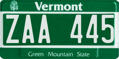 VT license plate ZAA445