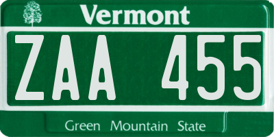 VT license plate ZAA455