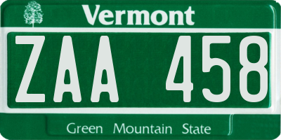 VT license plate ZAA458