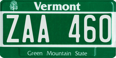 VT license plate ZAA460