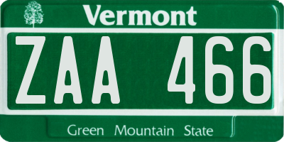 VT license plate ZAA466