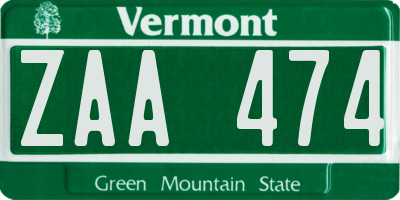 VT license plate ZAA474