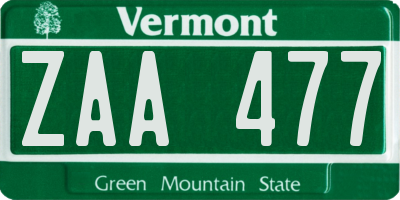 VT license plate ZAA477