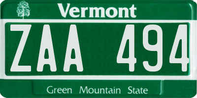 VT license plate ZAA494