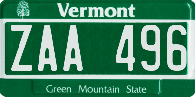 VT license plate ZAA496